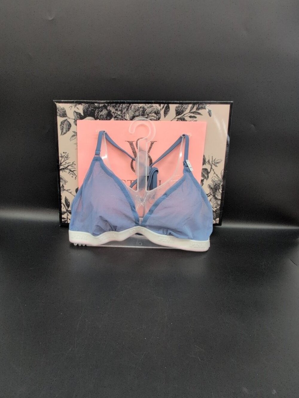 Victoria Secret Logo Mesh Halter Triangle Unlined Bralette Bra Large Dusty Iris